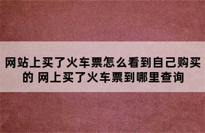 网站上买了火车票怎么看到自己购买的 网上买了火车票到哪里查询